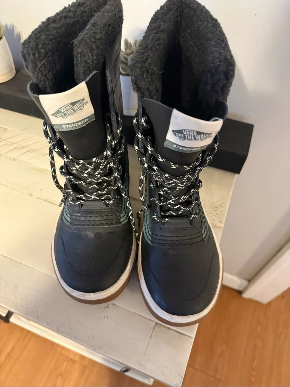 Vans Black Winter Lace-Up Boots with Green Stripe